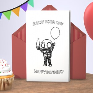 Cartão de aniversário para impressão colorida Cartão de aniversário divertido para impressão Cartão de aniversário para download Cartão de aniversário digital Download instantâneo Robô fofo