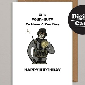 Digitale stampabile Regali Stampa a casa File digitale stampabile scaricabile Download istantaneo Commedia Call Duty Ghost ECard
