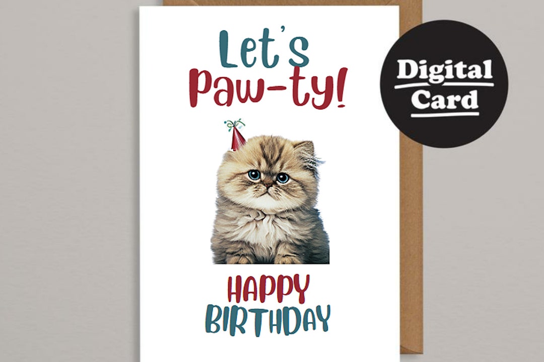 Printable Birthday Card Cute Cat Downloadable Digital Birthday Card ...
