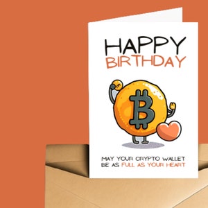Afdrukbare verjaardagskaart Downloadbare Happy Birthday Digital Instant Download Crypto Blockchain Bitcoin-kaart