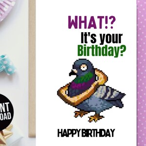Stampabile biglietto di compleanno commedia biglietto di compleanno scaricabile biglietto di compleanno digitale biglietto di compleanno istantaneo download crazy pigeon