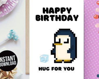 Printable Birthday Card Cute Downloadable Birthday Card Digital Birthday Card Instant Download Penguin Hug Print At Home