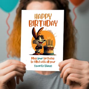 Printable Birthday Card Cute Cartoon Downloadable Digital Birthday Card Instant Download Print at Home