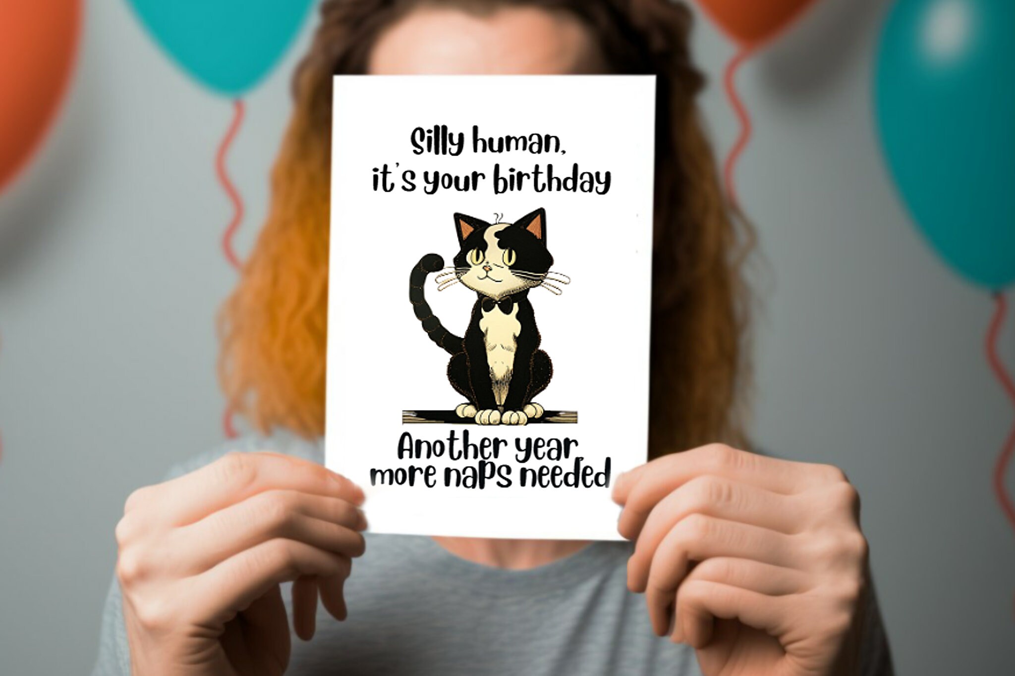 Printable Birthday Card Cute Cat Downloadable Digital Birthday Card ...