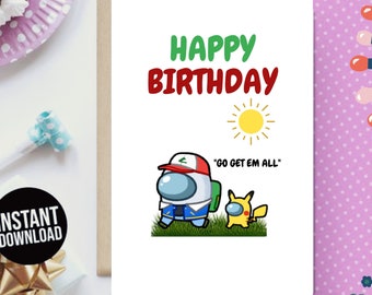 Downloadable Birthday Card Comedy Printable Birthday Card Digital Birthday Card Instant Download Poke Pika Ash