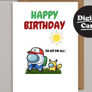 Biglietto di compleanno stampabile Commedia Biglietto di compleanno stampabile Biglietto di compleanno scaricabile Biglietto di compleanno digitale Download istantaneo Poke Pika Ash