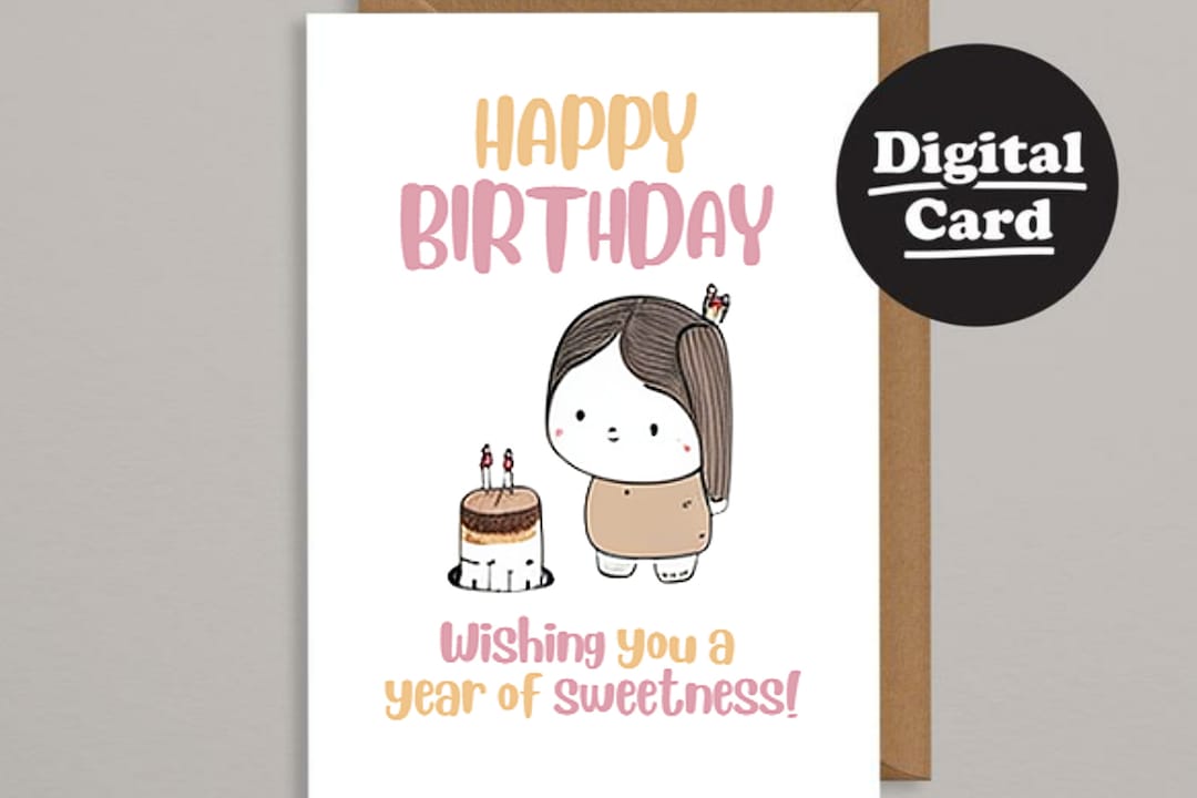 Printable Birthday Card Cute Girl Cartoon Downloadable Digital Birthday ...