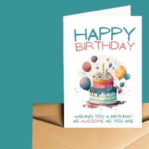 Printable Birthday Card Downloadable Happy Birthday Card Digital Instant Download