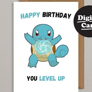 Printable Birthday Card. Downloadable Birthday Card. Digital Birthday Card. Instant Download. Print At Home Squirt- Poke Level Up ECard