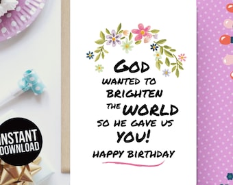 Printable Birthday Card God's Love Christian  Greeting Card Downloadable Digital Card Instant Download Birthday Print At Home Brighter World