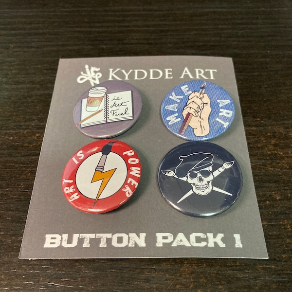 Art Button Set, Artist Pins, Inspirational Pinbacks, Creative Badges