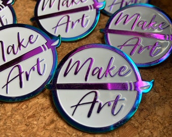 White Enamel Pin, Rainbow Color Pin, Soft Enamel Pin, Artist Pin, Artist Gift, Art Teacher Gift, Artist Badge, Make Art