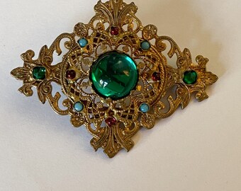 Red Glass Czech Brooch Art Deco Czech Brooch Antique Jewelry Vintage Czech Jewelry