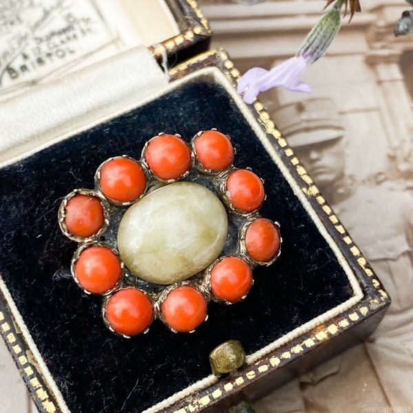 Georgian ring, antique ring, coral ring, Connemara marble , Irish marble ring, gift for her , gift for him.