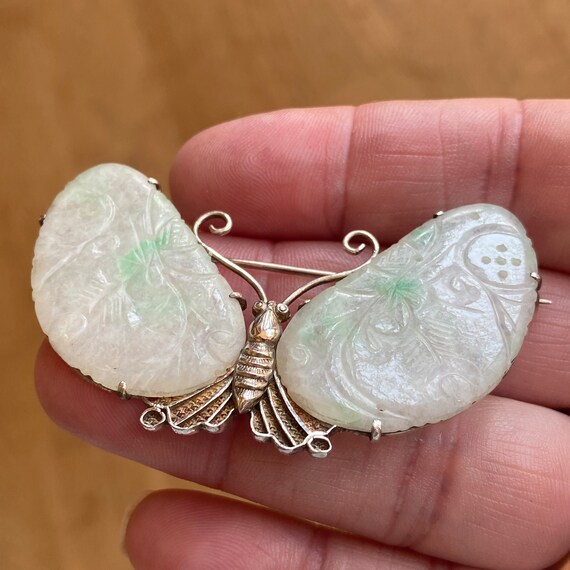 Art deco butterfly brooch, antique jade brooch, C… - image 6