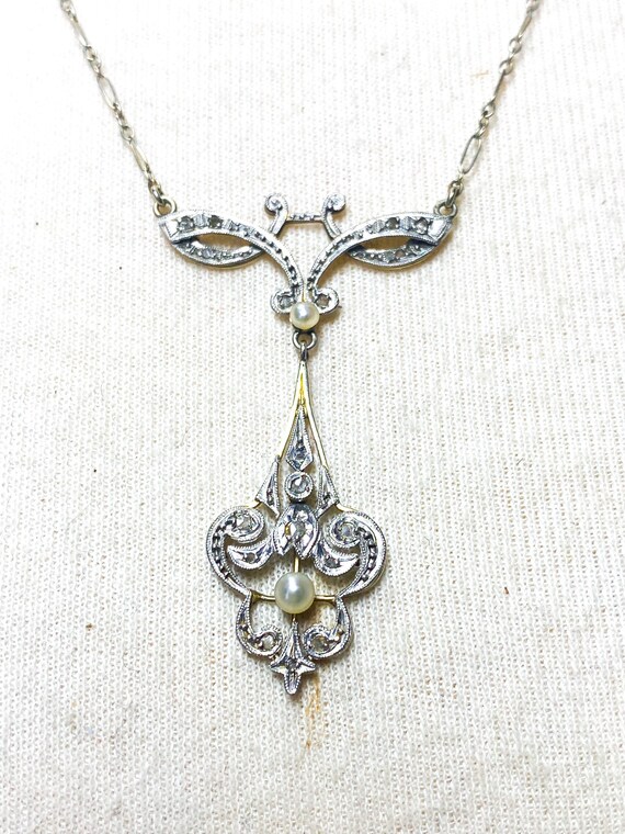 Antique diamond necklace, Edwardian diamond lariat