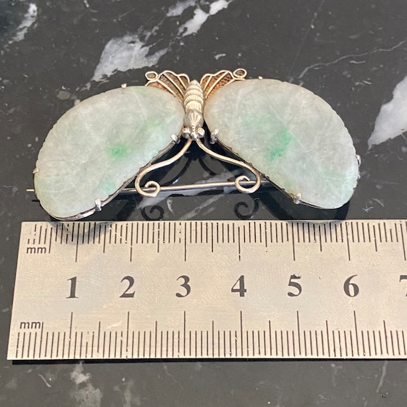 Art deco butterfly brooch, antique jade brooch, C… - image 2