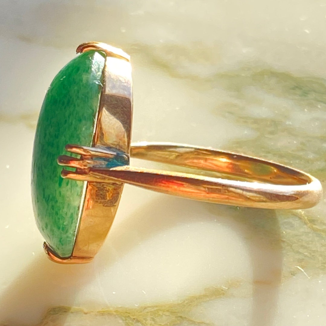 Art Deco Green Stone Ring, Vintage Rose Gold Ring, Aventurine Crystal