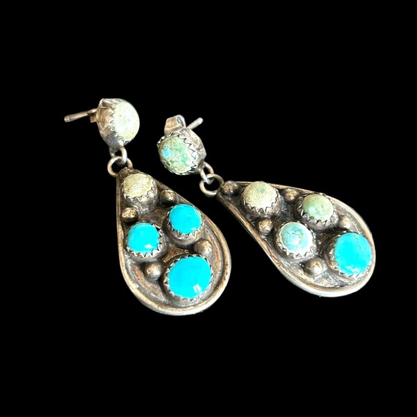 Silver and turquoise Native American earrings, dangle earrings, boho silver, Navajo jewellery, gift for her, gift for wife, birthday gift