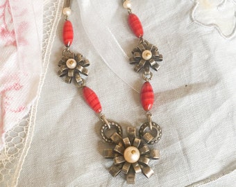 Louis Rousselet necklace, vintage necklace, art deco jewellery, french vintage, gift for friend, vintage necklace for woman, red beads