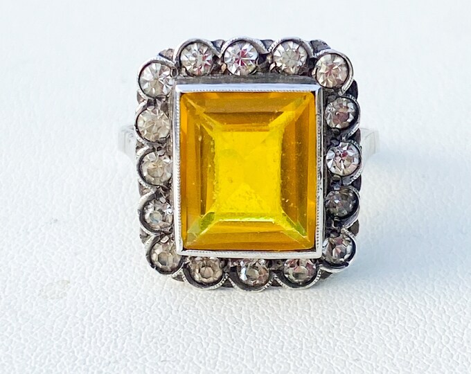 Vintage Ring Art Deco Paste Silver Citrine Topaz Retro Etsy