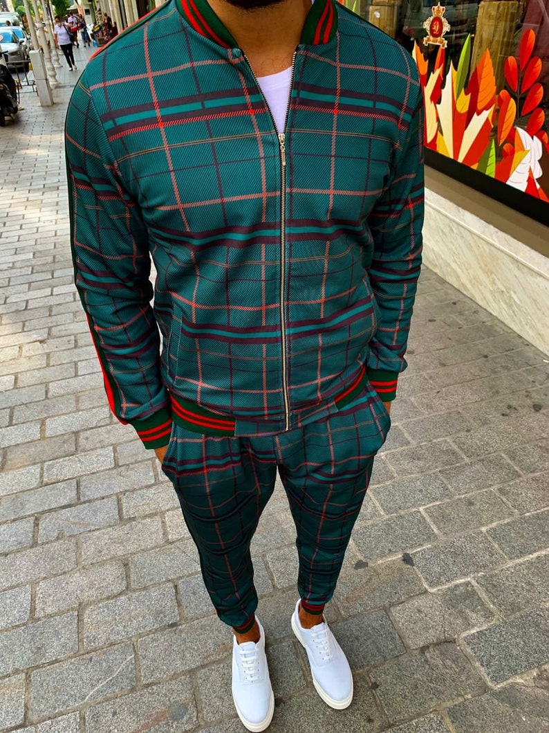 Dark green Tracksuit GentlemenTartan men tracksuitSport | Etsy
