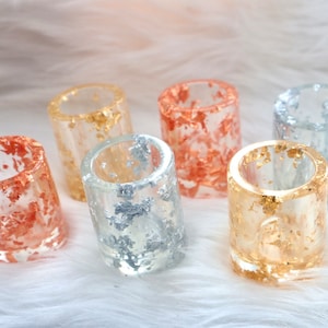 Personalised Resin foil flakes shot glasses, customised shot glasses, rose gold shot glasses, silver shot glasses, gold shot glasses