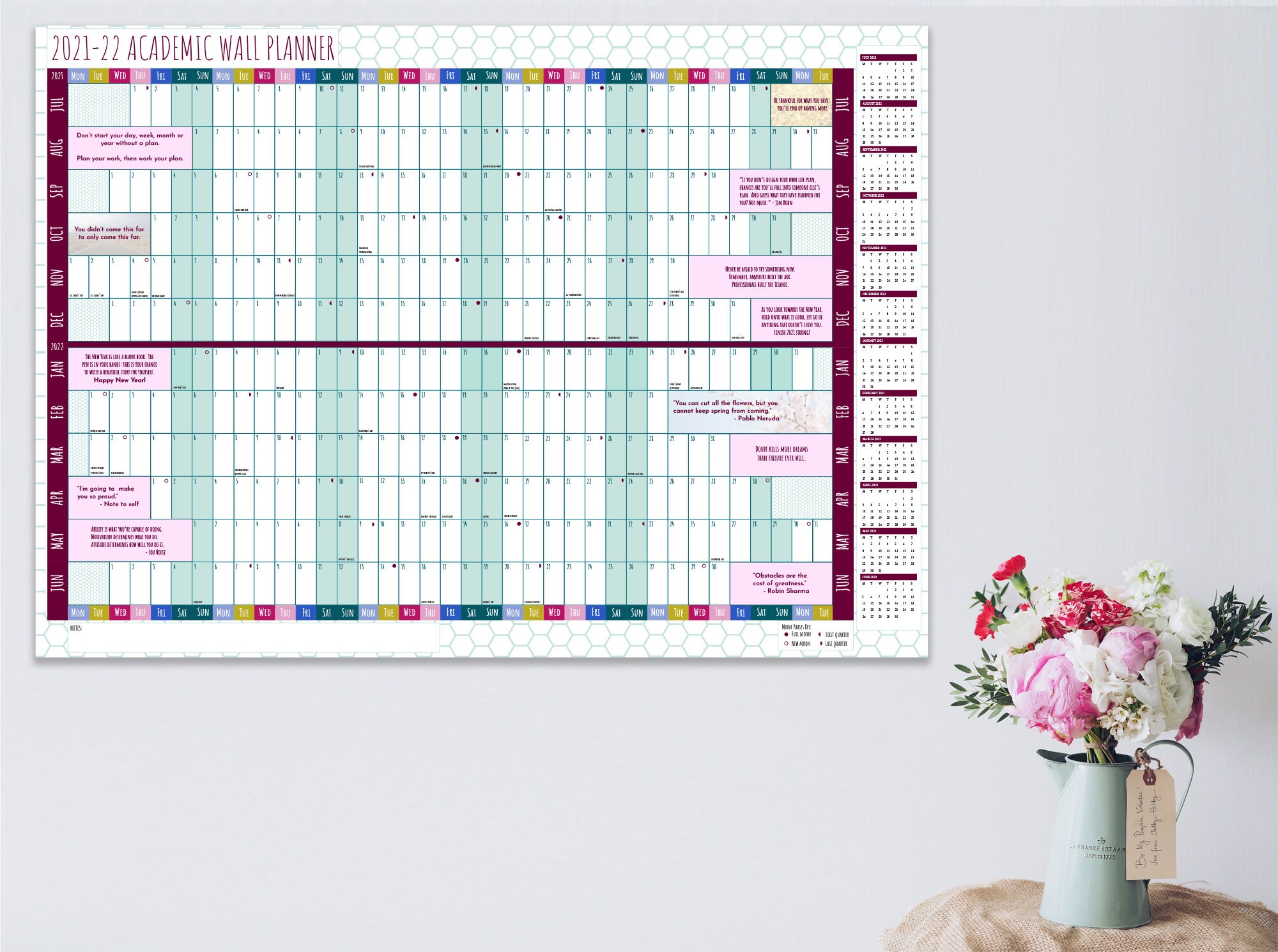 202122 Academic Wall Planner Digital Wall Calendar Etsy