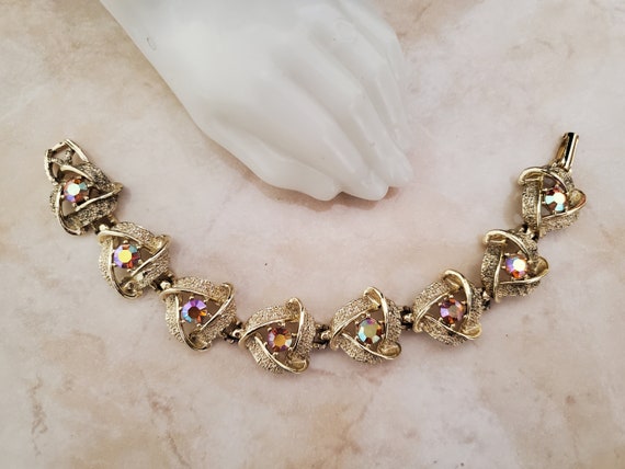 Vintage Gold-Tone Bracelet with Sparkling Aurora … - image 4