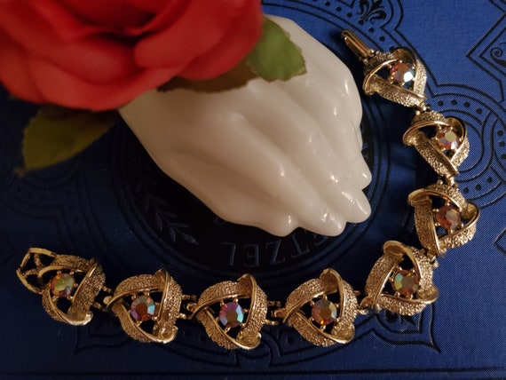 Vintage Gold-Tone Bracelet with Sparkling Aurora … - image 6