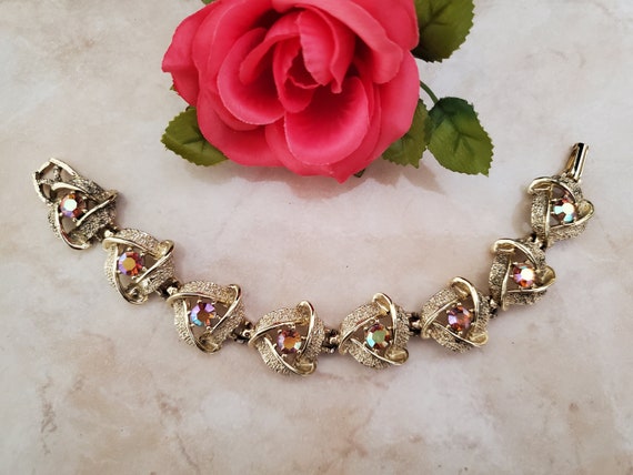 Vintage Gold-Tone Bracelet with Sparkling Aurora … - image 2