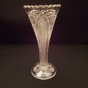 EAPG Bud Vase Vintage Pressed Glass, Massachusetts Pattern