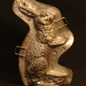 Vintage, Antique Rabbit with Basket Chocolate/Candy 2 Piece Mold Marked LAUROSCH