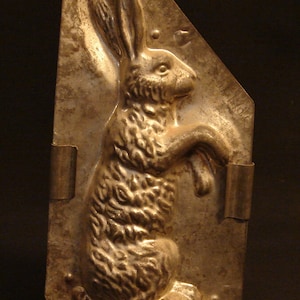 Large Eppelsheimer Standing Rabbit Chocolate Mold, Antique Metal Two Part, Rare Large Vintage with Fine Details