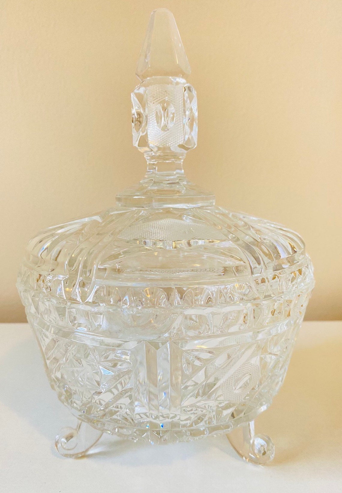 Vintage Etched Glass Candy Dish with Lid Etsy