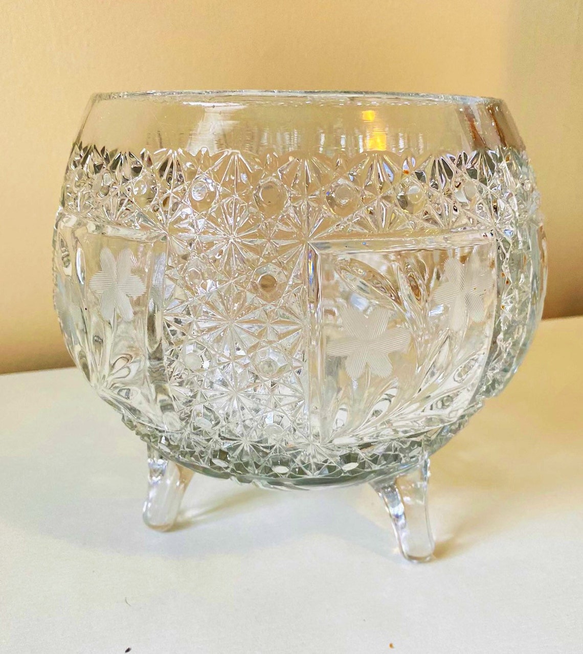 Vintage 1950s Large Footed Lead Crystal Bowl with Frosted | Etsy