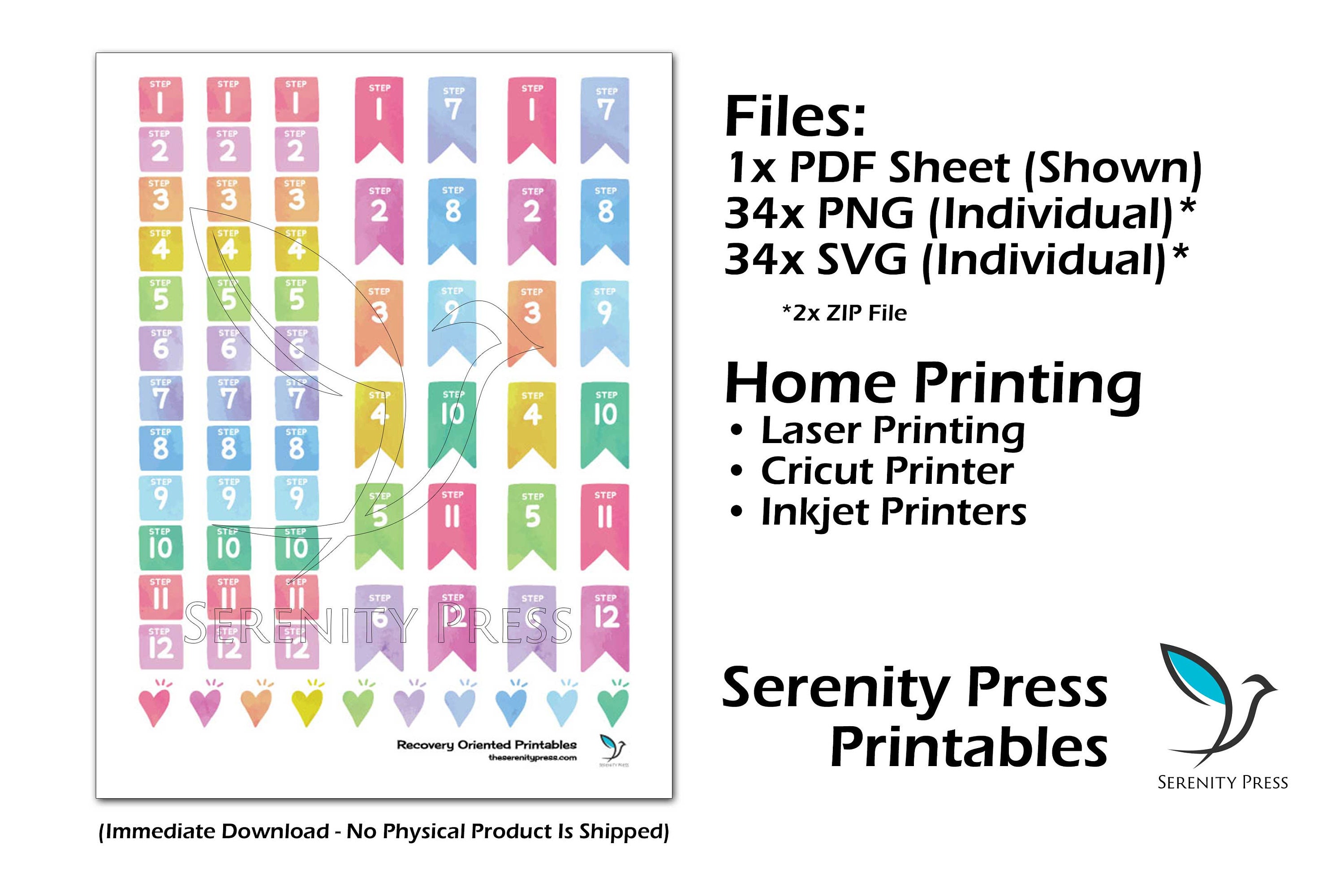 Pretty 12 Step Recovery Printable Stickers, Digital Recovery Journal ...