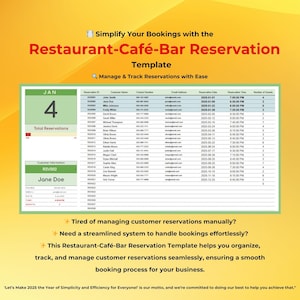 Restaurant-Cafe-Bar Reservation Template, Google Sheets Editable Tool, Table Booking Tracker, Reservation Management Spreadsheet