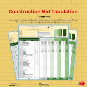 Construction Bid Tabulation Template, Google Sheets, Compare Contractor Bids, Construction Estimate Sheet, Project Cost Tracker