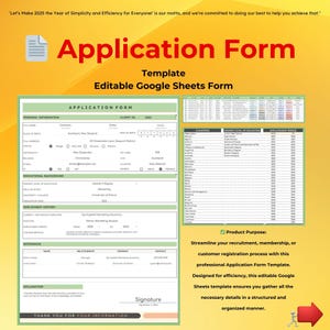 応募フォーム テンプレート、Google スプレッドシートの応募トラッカー、求人応募シート、編集可能な従業員フォーム、デジタル応募ログ