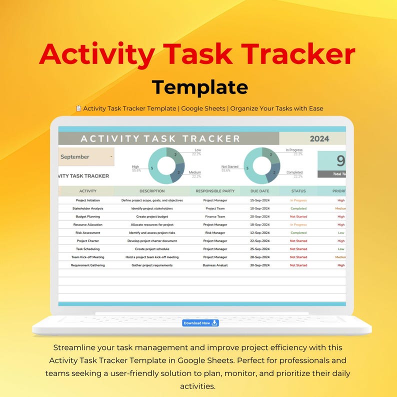 Activity Task Tracker Template, Google Sheets, Project Management Tool ...