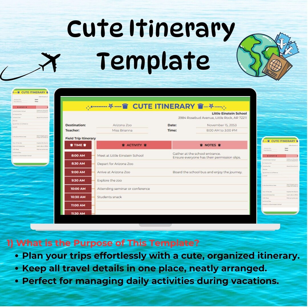 Cute Itinerary Template Plan and Organize Travel Easy to Customize Cute Itinerary Template Plan and Organize Travel Easy to Customize