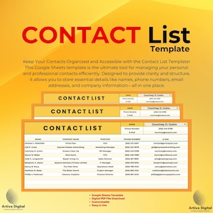 Contact List Template, Google Sheets Address Tracker, Editable Contact Manager, Printable Business Directory, Easy Contact Organizer