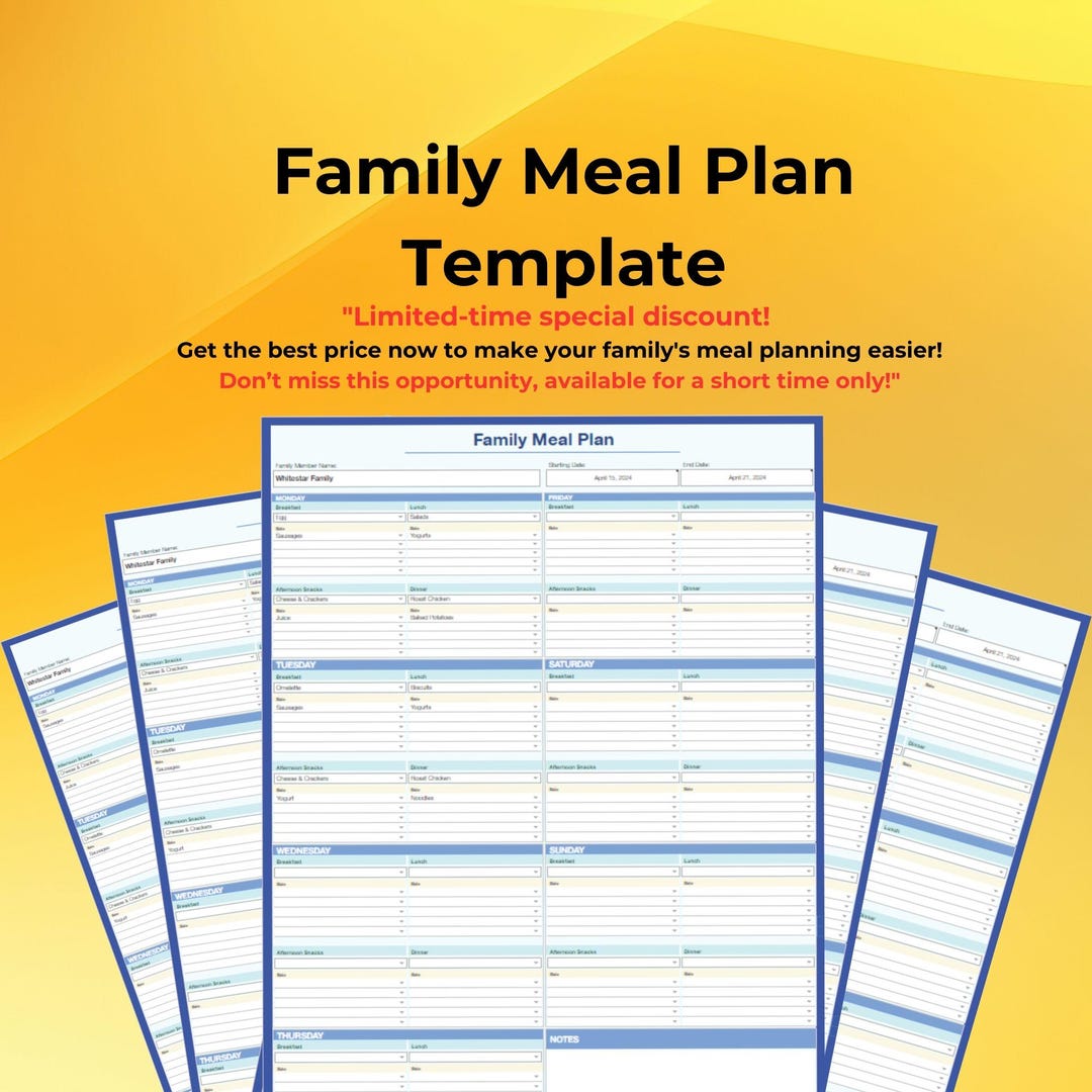 Family Meal Plan Template Google Sheets Weekly Planner Editable