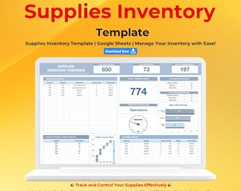 Modèle d&#39;inventaire des fournitures, outil modifiable Google Sheets, suivi des stocks, journal des fournitures, feuille de calcul de gestion des stocks