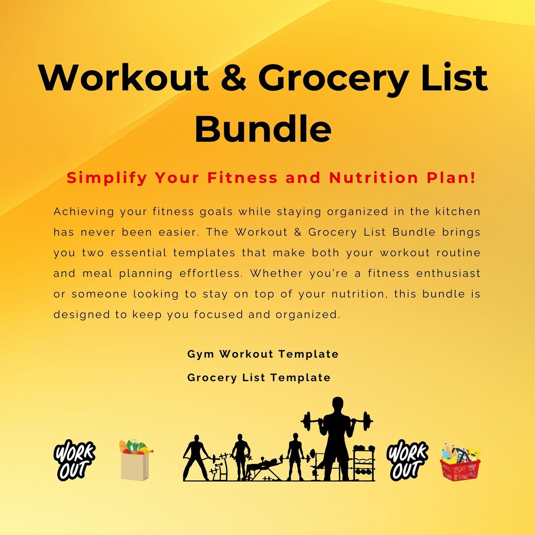 Workout and Grocery List Bundle | Gym Workout Plan, Grocery List