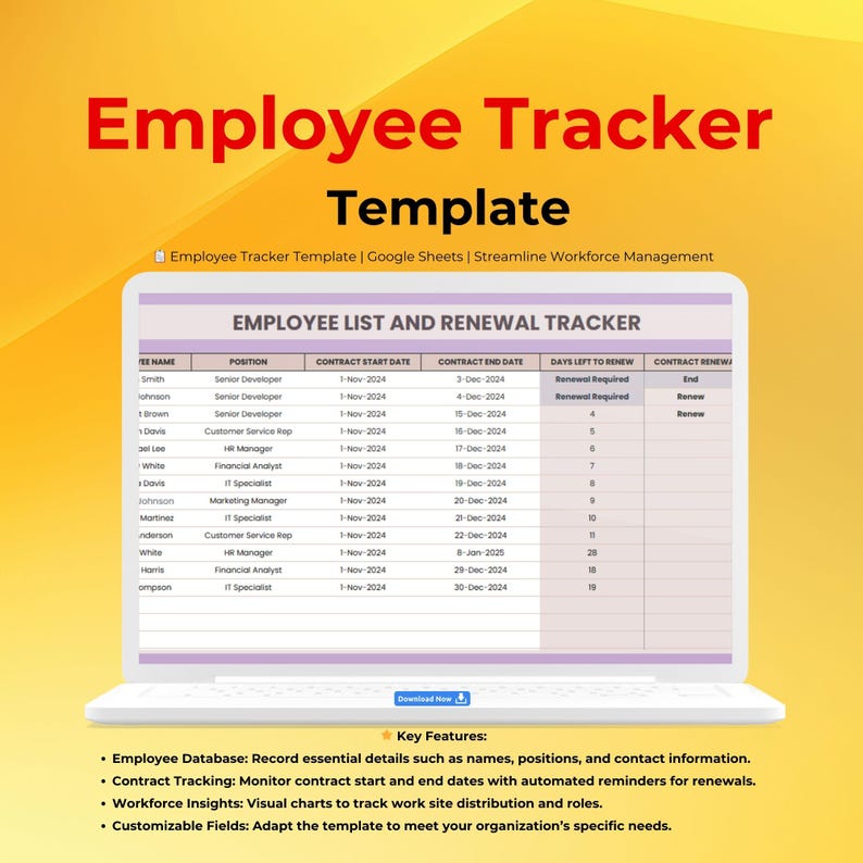 Employee Tracker Template, Google Sheets, Customizable Management Tool ...