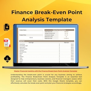Finance Break-Even Point Analysis Template | Editable Google Sheets Digital Download | Business Profitability Tracker