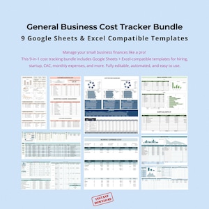 Pacote de Controle de Custos Gerais para Empresas – 9 Modelos do Google Planilhas e Excel | Startup, CAC, Contratações, Despesas Mensais e Mais