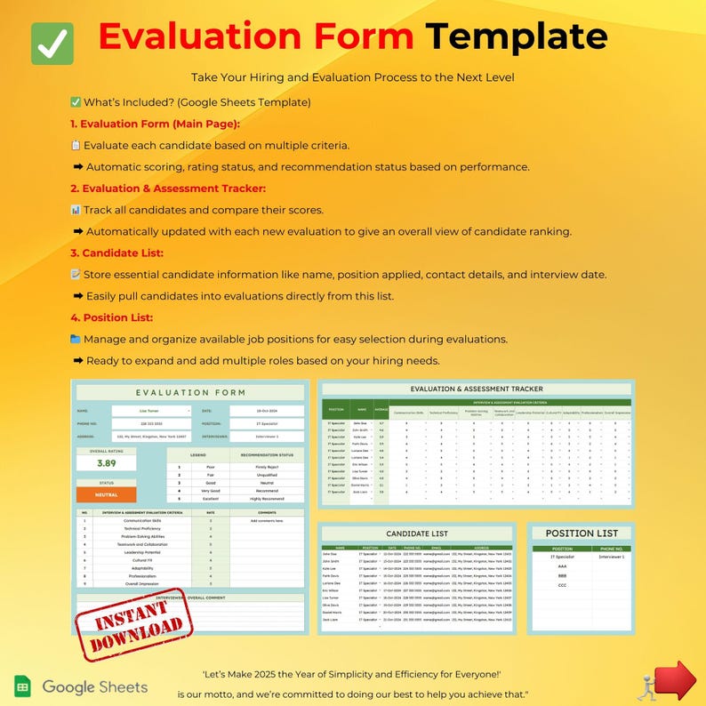 Evaluation Form Template, Google Sheets Interview Form, Editable ...